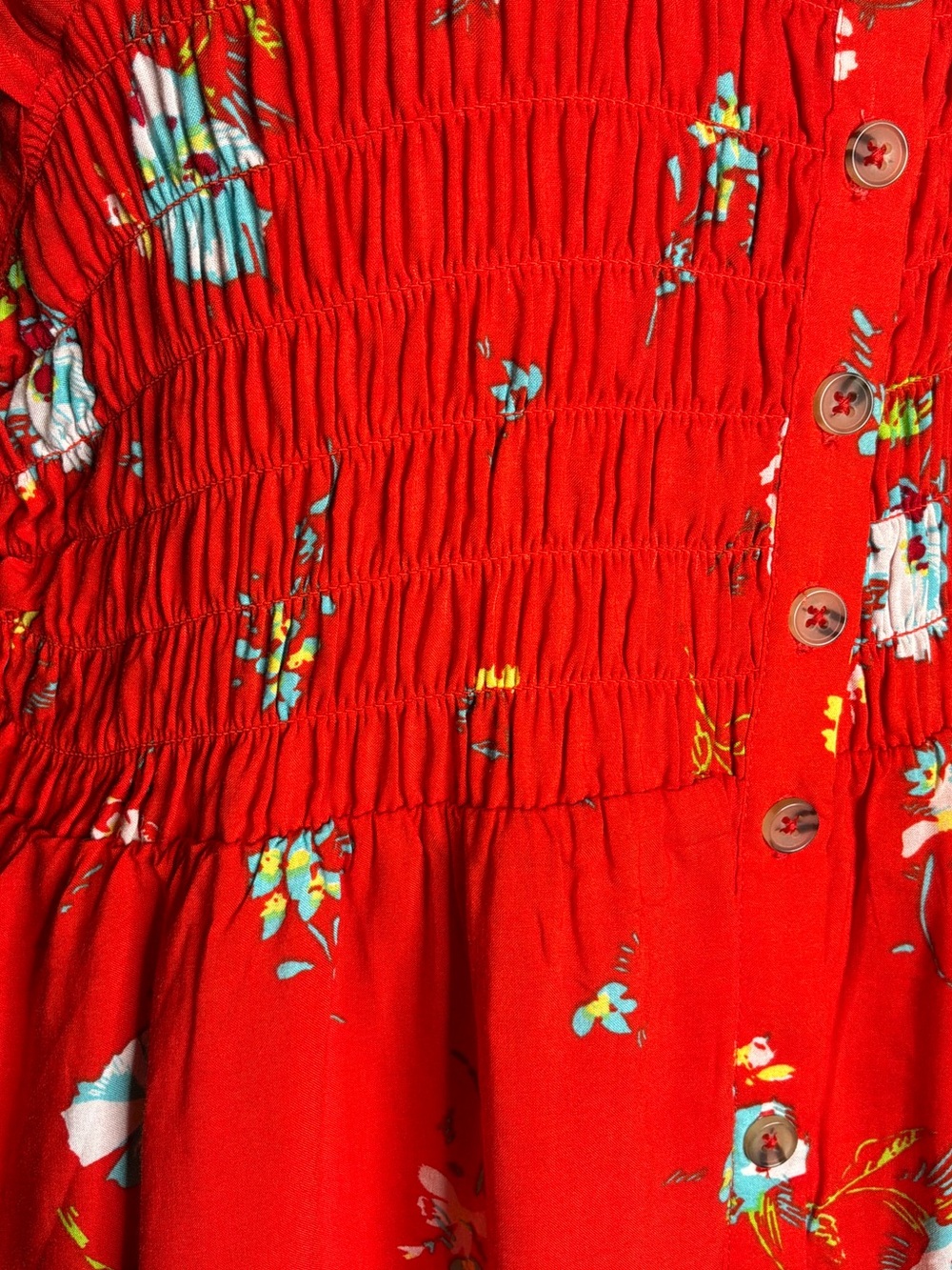 Free People Red Floral Greatest Day Smocked Mini Dress Size Medium - Picture 7 of 9